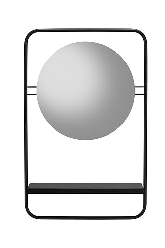 Croydex Furzton Runder Badezimmerspiegel mit Ablage, 4 mm Spiegelglas, mattschwarzer Stahlrahmen, Wandmontage, moderner Stil von Croydex