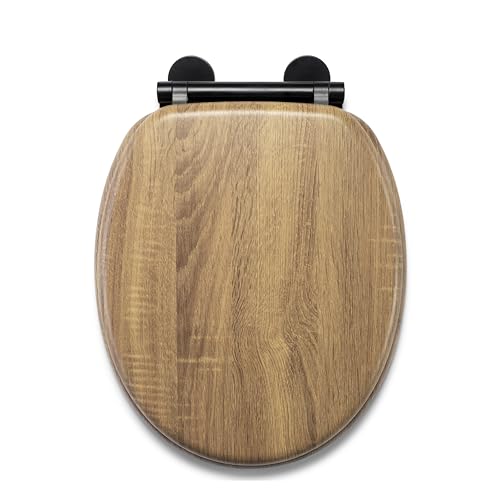 Croydex Ontario WC-Sitz aus Holz mit Absenkautomatik – Schnellverschluss für einfache Reinigung und verstellbare Scharniere mit oberen und unteren Befestigungen, antibakterielle Sitzfläche und von Croydex