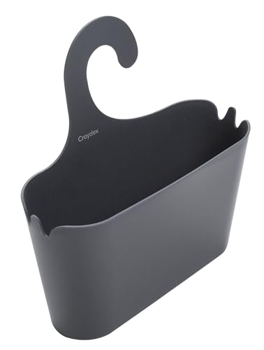 Croydex Graue Duschablage Hängeaufbewahrung - Badezimmerzubehör für Mieter, ohne Bohrlösung, selbstentleerende Löcher und leicht zu reinigen - 26 x 26 x 8,5 cm von Croydex