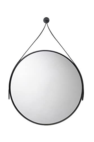 Croydex Runder Spiegel in Lederoptik, zum Aufhängen, mit Hang n Lock, Schwarz von Croydex