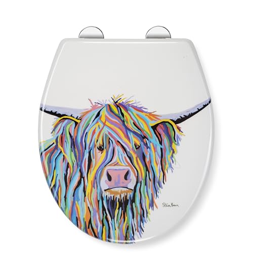 Croydex Steven Brown Angus McCoo Flexi-Fix - weißer Universal, WC Sitz mit Absenkautomatik, Schnellverschlussknopf, verstellbar, aus langlebigem Thermoplast mit Befestigung oben und unten von Croydex