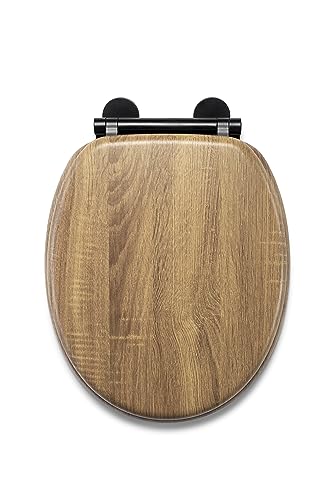 Croydex WL602186H Ontario Flexi-Fix WC-Sitz mit schwarzen Scharnieren, Softclose, Schnellverschluss, Teak-Optik von Croydex