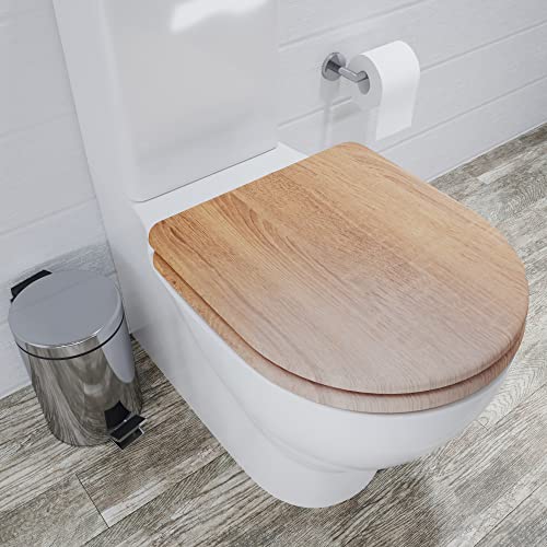 Croydex WL610286H Levico Flexi Fix D-Form WC-Sitz mit Absenkautomatik und Schnellverschluss in Teak-Optik von Croydex