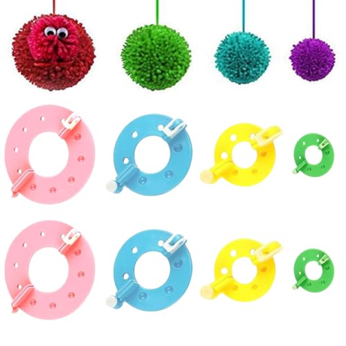 Crrynuo 8 Stück PomPom Maker Set, 4 Größen Fluff Ball Weaver Nadel Wolle Stricken Kunststoff Handwerk Werkzeug Set DIY Pompoms Handwerk Puppe Making Kits für DIY Nadel Handarbeiten Dekoration von Crrynuo