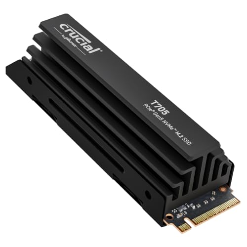Crucial T705 1TB SSD PCIe Gen5 NVMe M.2 mit Premium-Kühlkörper, bis zu 13.600MB/s, Microsoft DirectStorage, PCIe 4.0 abwärtskompatibel, Interne Solid State Drive - CT1000T705SSD5 von Crucial