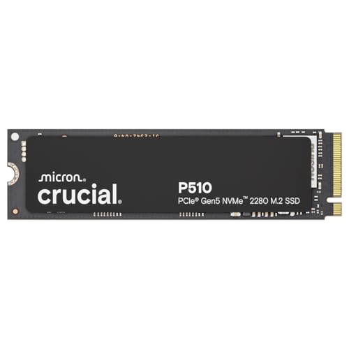 Crucial P510 SSD 2TB M.2 NVMe PCIe 5.0 x4 Gen5 Interne SSD, bis zu 10.000 MB/s Lesen, 8.700 MB/s Schreiben, für Laptop und Desktop PC, Festplatte - CT2000P510SSD8-01 von Crucial