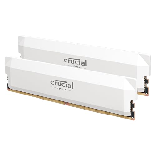 Crucial Pro DDR5 RAM 32GB Kit (2x16GB) 6000MHz CL36, Overclocking Gaming, Intel XMP 3.0 / AMD Expo, PC Computer Arbeitsspeicher, Weiß - CP2K16G60C36U5W von Crucial