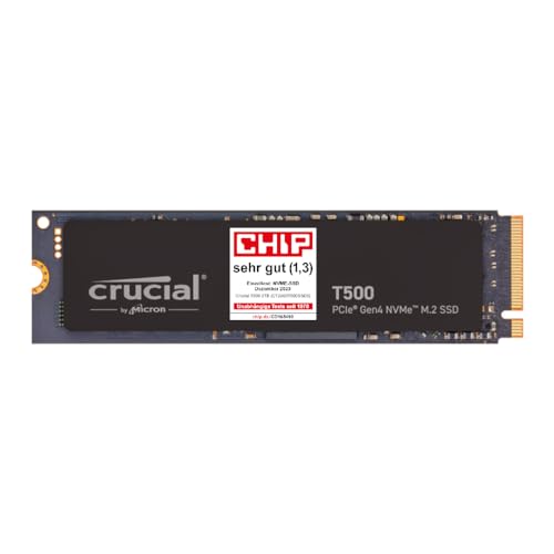 Crucial T500 SSD 500GB PCIe Gen4 NVMe M.2 Interne SSD, bis 7200 MB/s, TLC NAND, kompatibel mit Laptop und Desktop, Microsoft DirectStorage - CT500T500SSD8 von Crucial
