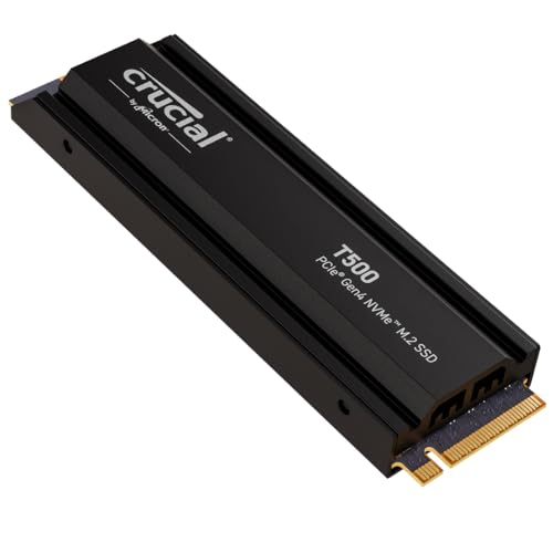 Crucial T500 SSD 4TB PCIe Gen4 NVMe M.2 Interne Festplatte mit Kühlkörper, bis 7000 MB/s, TLC NAND, Desktop PC kompatibel, Microsoft DirectStorage - CT4000T500SSD5 von Crucial