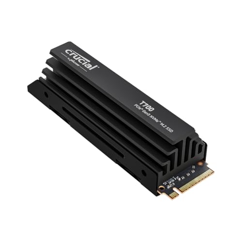 Crucial T700 4TB Gen5 NVMe M.2 SSD mit Kühlkörper - Bis zu 12.400 MB/s - DirectStorage-fähig - Gaming, Fotografie, Videobearbeitung & Design - Internes Solid State-Laufwerk - CT4000T700SSD5 von Crucial