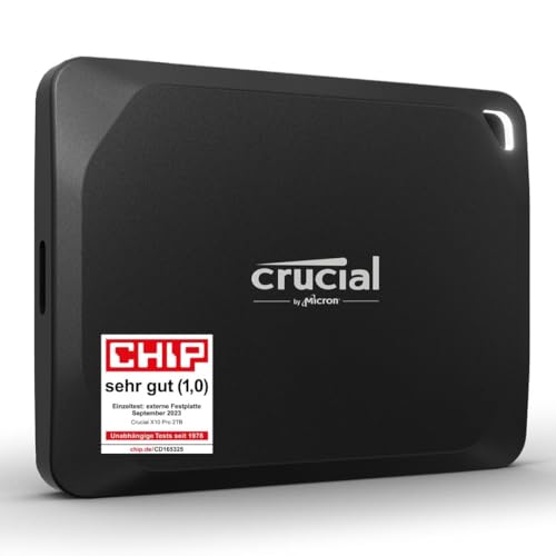 Crucial X10 Pro 1TB Externe SSD Festplatte, bis zu 2100MB/s Lesen und 2000MB/s Schreiben, Portable Solid State Drive, PC und Mac, Wasser- und Staubgeschützt (IP55), USB-C 3.2 - CT1000X10PROSSD902 von Crucial