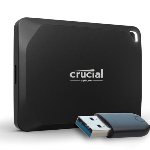 Crucial X10 Pro 4TB Externe SSD Festplatte mit USB-A Adapter, bis zu 2100MB/s Lesen und 2000MB/s Schreiben, Portable Solid State Drive, USB-C 3.2, PC und Mac - CT4000X10PROSSD902 von Crucial