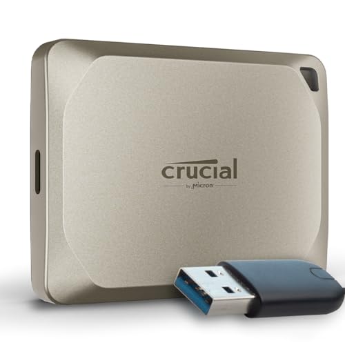 Crucial X9 Pro für Mac 2TB Externe SSD Festplatte mit USB-A Adapter, bis zu 1050MB/s Lesen/Schreiben, Mac Ready, Wasser- und Staubgeschützt (IP55), USB-C 3.2 Portable SSD - CT2000X9PROMACSSD9B02 von Crucial