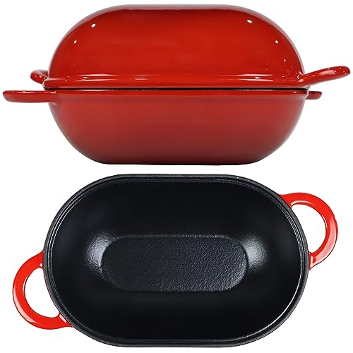 Brotform in emailliertem Gusseisen mit Deckel, Rote Brotpfanne, Backofensichere Form zum Backen, Bastelbrot - Gusseisen Brotform von Crucible Cookware