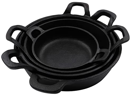 Crucible Cookware Bratpfannen aus Gusseisen, 4er-Set (vorbehandelt) zum Servieren, Kochen und Backen, 20 cm – 12 cm, ofenfeste Formen | Verwendung im Innen- und Außenbereich von Crucible Cookware