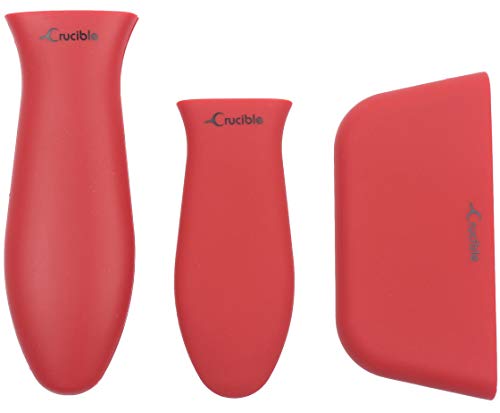 Crucible Cookware Silikon-Heiß Griffhalter, Topflappen (3-Pack Rot) für Gusseisen Pfannen, Pfannen, Bratpfannen & Grillplatten, Metall- und Aluminium-Kochgeschirrgriffe von Crucible Cookware