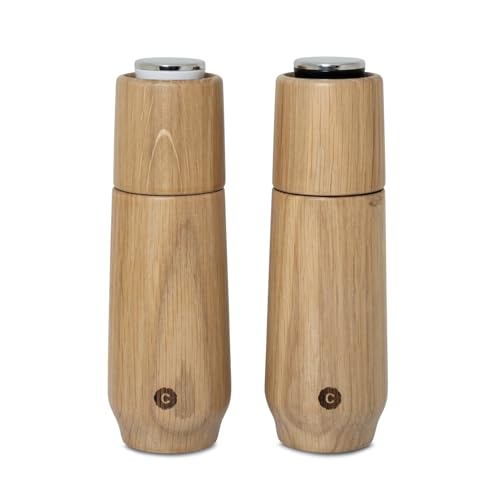 Crushgrind Champagne Gewürzmühle Set aus Eiche mit Keramikmahlwerk | 2x Salz und Pfeffermühle mit verstellbaren Mahlgrad | Set Kräutermühle aus hochwertigen, nachhaltigen Materialien | Eiche 170 mm von CrushGrind - the original ceramic mechanism