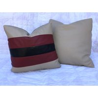 Echtes Leder Kissen 16" X Entwerfer Decoritive Gestreift Akzent Mann Höhle Dekor von CrushedOnLeather