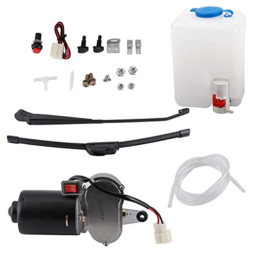 Cryfokt 12V Elektro UTV ATV Scheiben Wischer Kit, Wischer Arm Klingens Atz mit Wasser Auslauf Topf Schlauch Motor Wischer Klingen Schalter, Elektromotor Glas Windschutz Scheiben Waschpumpe von Cryfokt