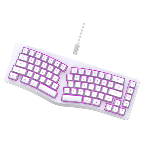 Cryfokt 69 Taste Ergonomisches Split -Layout Kabelgebeugtes Tastatur mit 18 Modi RGB Backlit USB C Abnehmbares Kabel, Spieltastatur für Computer, Spiele, Arbeit, Studium (White) von Cryfokt