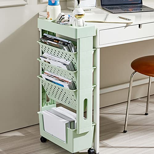 Bewegliches Bücherregal, Rolling Utility Cart Multifunktionale Lagerung Trolley, Mehrschichtige Kapazität Bücherregale Organizer, Abnehmbares rollendes Organisationsregal von Cryfokt