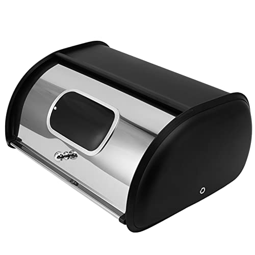 Cryfokt Brotkasten, Multifunktionaler Brotaufbewahrungshalter Eisenhalter für Zuhause, Edelstahl Brotaufbewahrungsbehälter mit Deckel (Schwarz) von Cryfokt