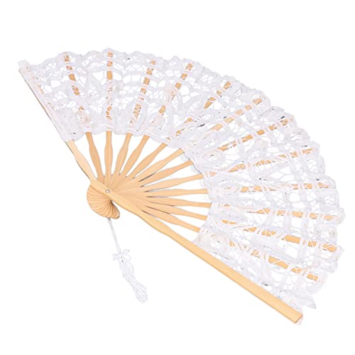 Cryfokt Klapper Handlüfter, Vintage Retro Style Hallow Spitzen -Design Klapperfächer Exquisite Verarbeitung für für Tanzperformance für die Kleidung Dekoration (WHITE) von Cryfokt