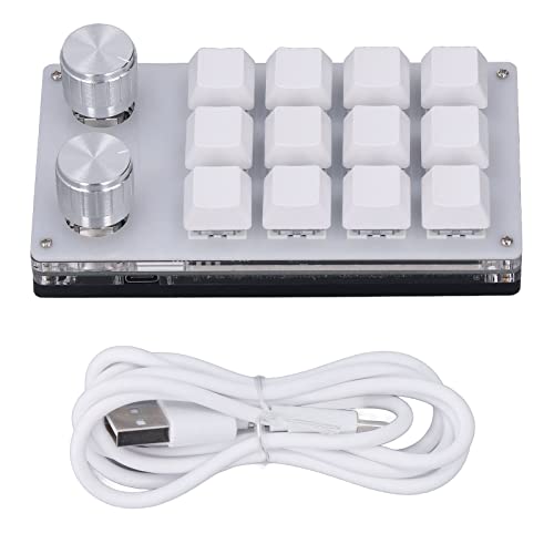 Cryfokt Mini Makro Mechanische Tastatur, 12 Tasten Multifunktionale Shortcut Programmierbare Einstellungstastatur mit Drehknopf, Einhand-Mechanische Gaming-Tastatur für Bürospiele, Blauer Schalter von Cryfokt