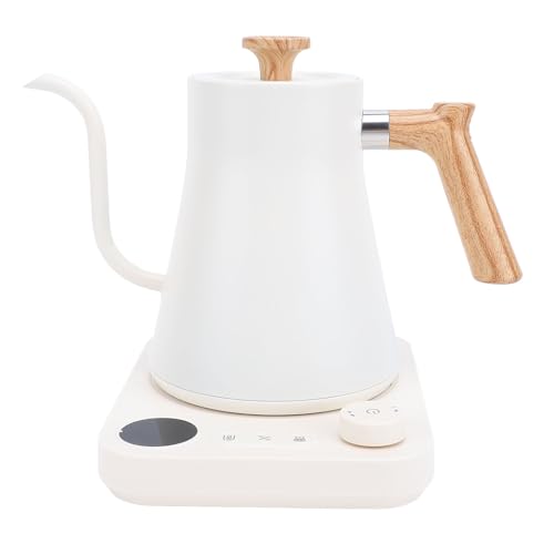Cryfokt Schwanenhals -Elektrokessel, 1200 W 304 Edelstahlgieß über Teekanne mit LCD -Bildschirm Timer, Ergonomischem Griff Tee Heißwasserkessel, 40 Bis 100 ℃ Einstellbare Temperatur (WHITE) von Cryfokt
