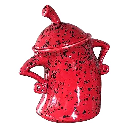 Kanister mit Attitude, Lustiger Keramik-Desktop-Ornamentbecher mit Sturzfestem PVC-Haltbarkeit für die Küche, Niedliches Keramikglas mit Deckel für Kaffee, Tee, Zucker, (Rot) von Cryfokt