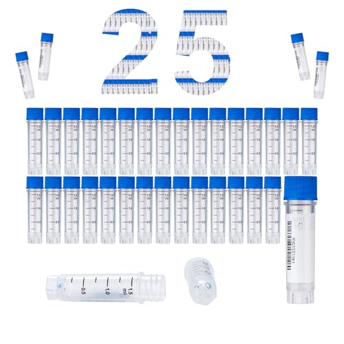 CryoKing Kunststoff Kryoröhrchen, Probenröhrchen Kunststoff 1.5ml, Gefrierröhrchen, Probenflaschen mit Barcode und Schraubverschluss für Labor Chemie Experimente von CryoKing