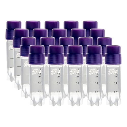 CryoKing 25 Stück Kunststoff Kryoröhrchen, Probenröhrchen Kunststoff 2.0ml, Gefrierröhrchen, Probenflaschen mit Barcode und Schraubverschluss für Labor Chemie Experimente (2.0ml) von CryoKing