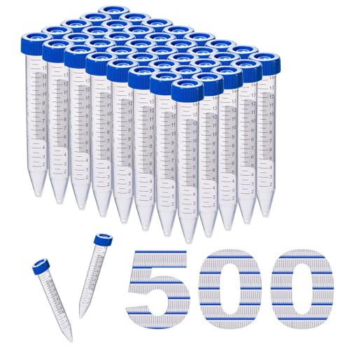 CryoKing 500 Stücke 15ml Zentrifugenröhrchen, Reagenzglas Kunststoff Zentrifugenröhrchen, Konische Zentrifugenröhrchen, Probenröhrchen mit Deckel Und Skala für Labor Chemie Experimente, Steril Gestell CryoKing 500 Stücke 15ml Zentrifugenröhrchen, Reagenzglas Kunststoff Zentrifugenröhrchen, Konische Zentrifugenröhrchen, Probenröhrchen mit Deckel Und Skala für Labor Chemie Experimente, Steril Gestell von CryoKing