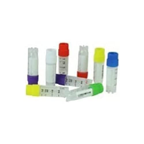 Cryomaster 4-6103 Kryoröhrchen, 2,0 mL, Außengewinde, blaue Schraubkappe, Standring, 1D-Barcode Seitlich (500-er Pack) von Cryomaster