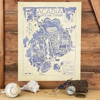 Acadia National Park Karte Handgezeichnet Mit Kryptokartographie | Von Poster Maine Kunstdruck von Cryptocartographyart