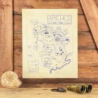 Arches National Park Karte, Handgezeichnet Mit Kryptokartographie | Karte Von Poster Utah Kunstdruck von Cryptocartographyart