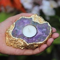 Erstaunlicher Lila Amethyst Kerzenhalter Vergoldet Heilkraft Stein Meditation von CrystalEasy