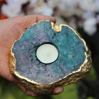 Großer Grüner Flourit Kerzenhalter Vergoldet Healing Power Stone Meditationskerzenhalter von CrystalEasy