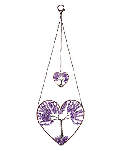 CrystalTears Lebensbaum Dekoration Bronze Handgefertigt Wire Wrap herzförmige Baum des Lebens Wandbehang Ornament Deko Wohnzimmer Fensterdekoration/Amethyst von CrystalTears