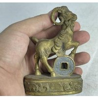 Schöne Antik Gold Vergoldung Bronze Ziegen Tier Figur Skulptur von CrystalballStore