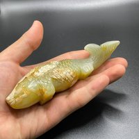 Wunderschöne Antike Nahöstliche Alte Jade Stein Gravur Fisch Statue von CrystalballStore