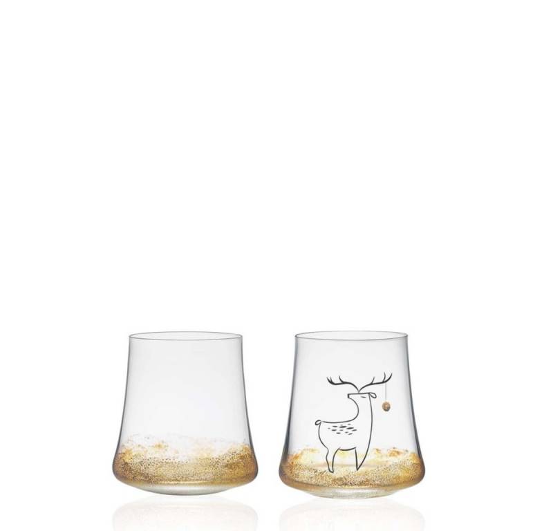 Crystalex Becher Becher Weihnachtselch Weihnachten Gold Xtra Kristallglas 2 x 350 ml, Kristallglas, Kristallglas, Pantografie und aufgesprühtes Gold von Crystalex