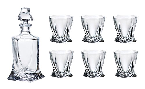 Crystalex Bohemia Quadro Whiskey Set, 1 Bohemia Kristallglas 794 ml Dekanter mit Stopper und 6 Trinkgläsern von Crystalex