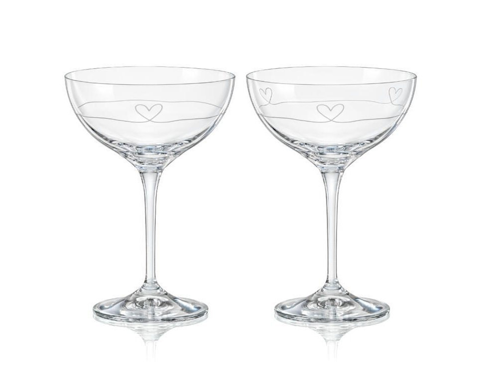 Crystalex Champagnerglas DIAMOND HEART Sektschale Coupe Kristallgläser 210 ml 2er Set, Kristallglas von Crystalex