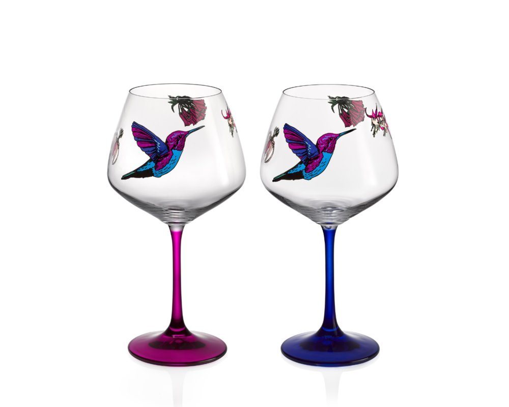 Crystalex Cocktailglas Gin & Tonic Flying Gems Kristallglas 580 ml in blau und rosa 2er Set, Kristallglas, Cocktailgläser, Bohemia von Crystalex