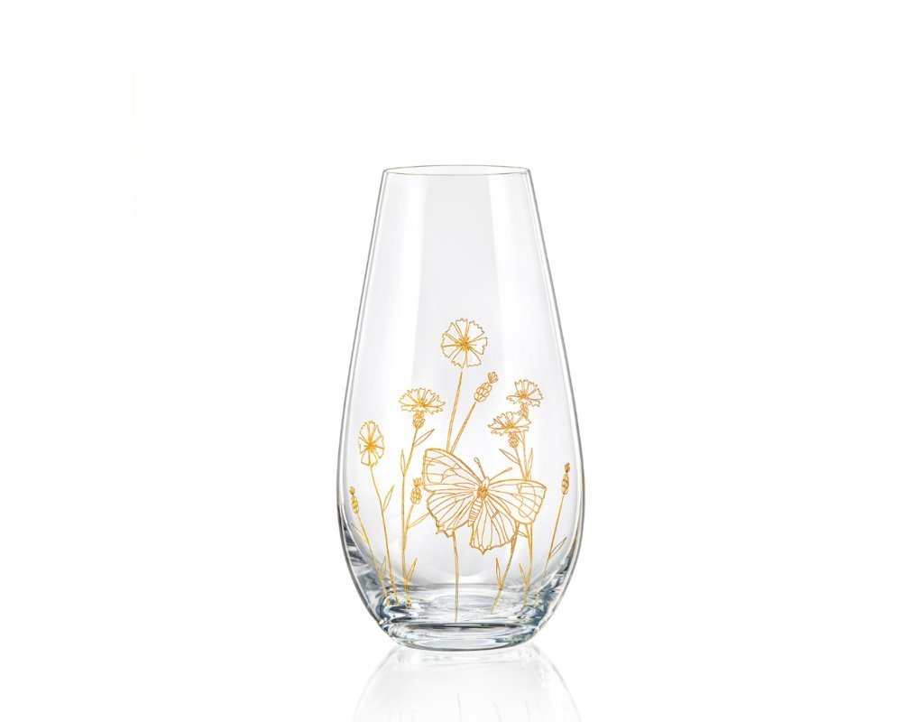 Crystalex Dekovase Vase Wild Flowers Kristallglas Schmetterling (Einzelteil, 1 St., 1 x Vase), Pantografie in Gold mit Schmetterling, Bohemia, 245 mm von Crystalex