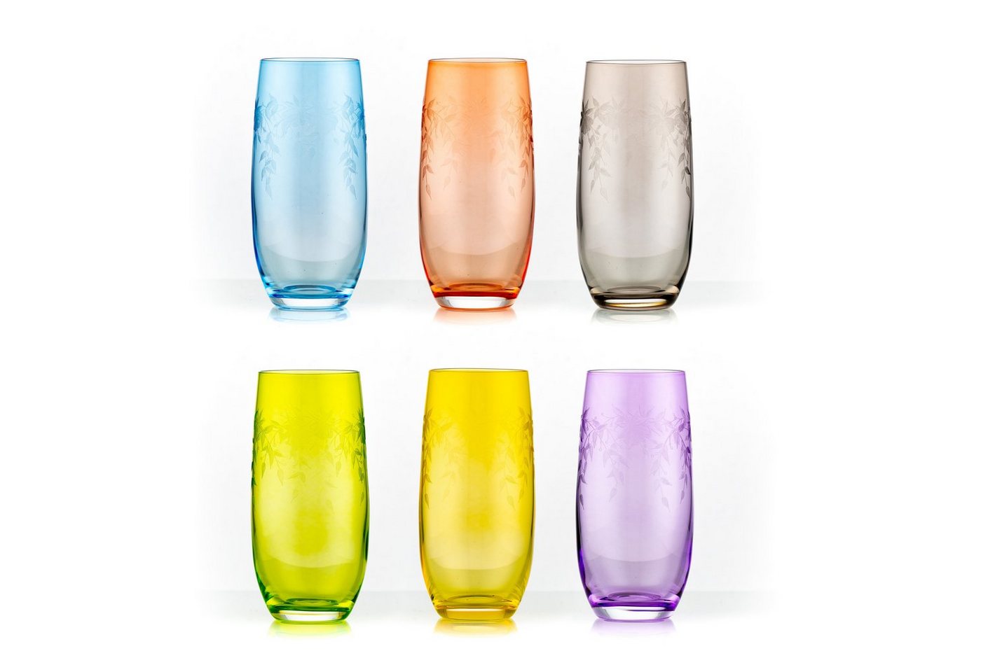 Crystalex Longdrinkglas Floral Claudia Longdrinks 350 ml 6er Set, Kristallglas, Kristallglas, Gravur, Farbig: gelb, grün, blau, grau, rosa, lila von Crystalex