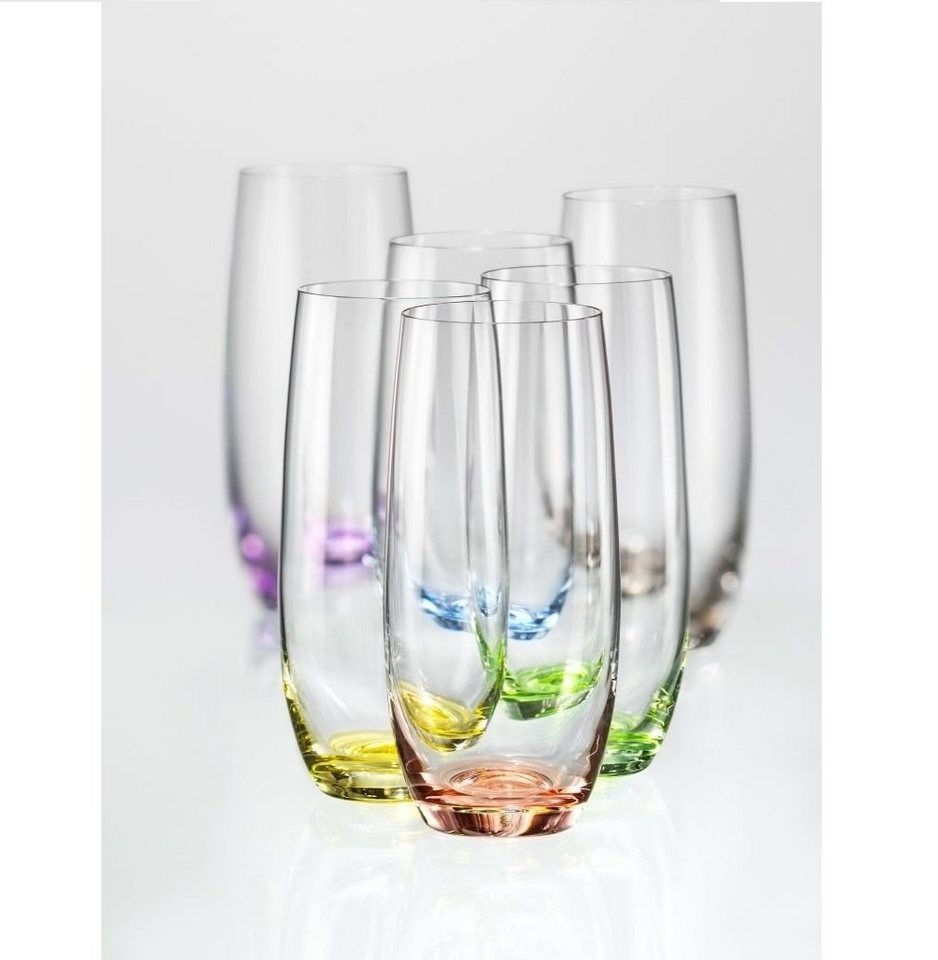 Crystalex Longdrinkglas Longdrinks Rainbow 350 ml 6er Set, Kristallglas, farbig: gelb, grün, blau, lila, grau, rot, Kristallglas von Crystalex