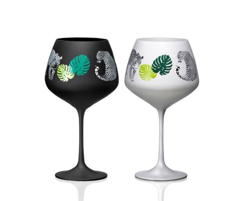 Crystalex Portweinglas Jungle Gin & Tonic 580 ml, in schwarz und weiß, Kristallglas, 2er Set von Crystalex