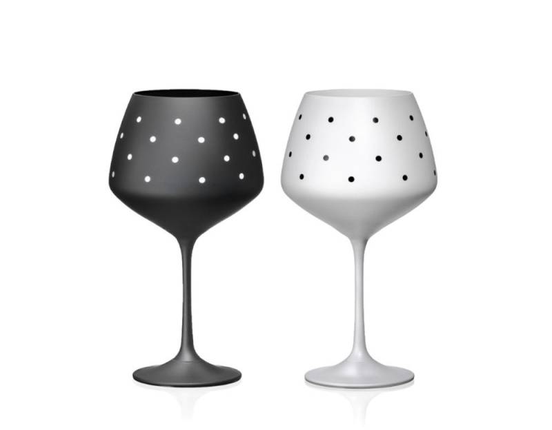 Crystalex Portweinglas Lovely Dotties Kristallglas Gin & Tonic 580 ml, Kristallglas, 2 unterschiedliche Farben weiß und schwarz, Kristallglas, matt von Crystalex